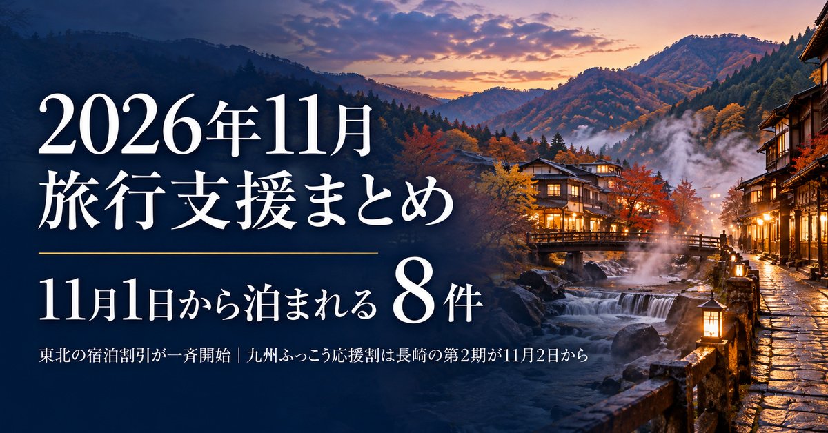 2026年11月の旅行支援まとめ 11月1日から泊まれる8件