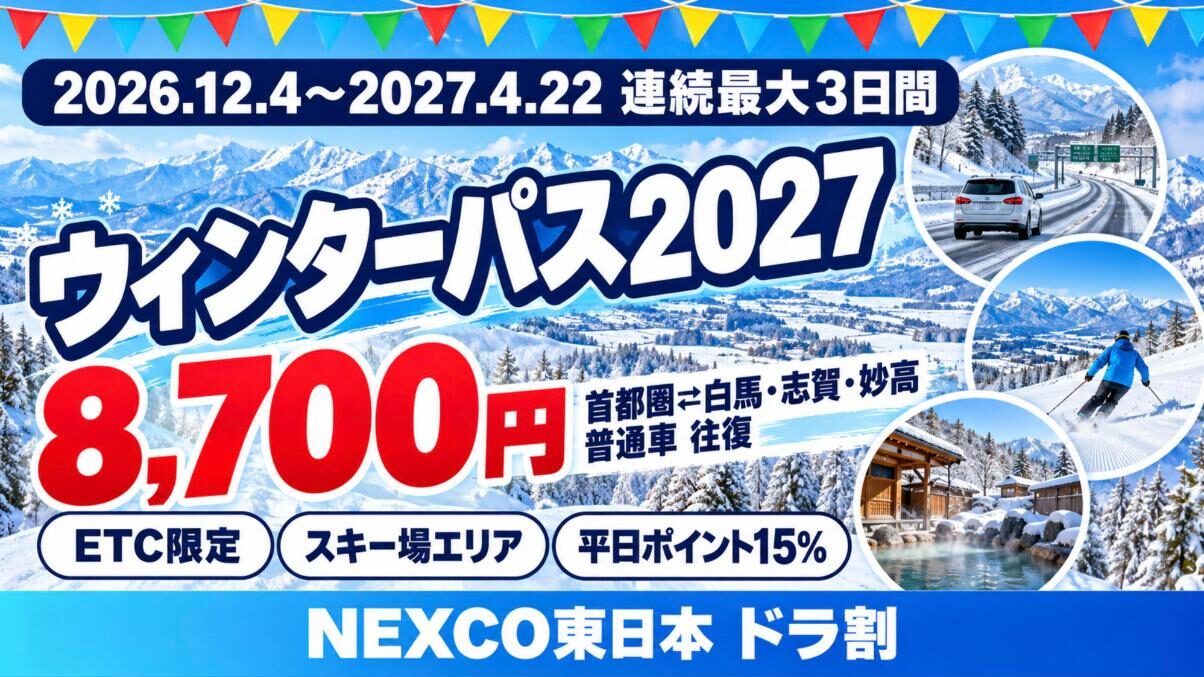 ウィンターパス2027 首都圏⇄白馬・志賀・妙高 普通車往復8,700円